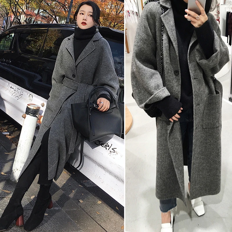 

YASUGUOJI New 2018 Fashion Woolen Coat Women X-long Outfit Thick Single Breasted Solid Color Office Lady Wool Coat Women L003