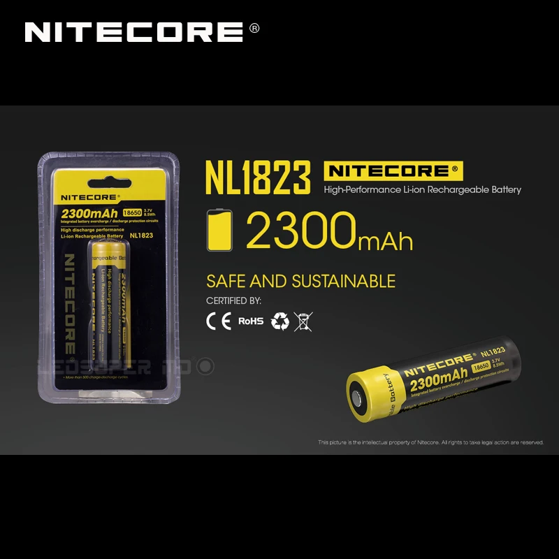 2 шт. Nitecore NL1823 2300 мАч 3,7 в Перезаряжаемый 18650 литий-ионный аккумулятор для светодиодный фонарик