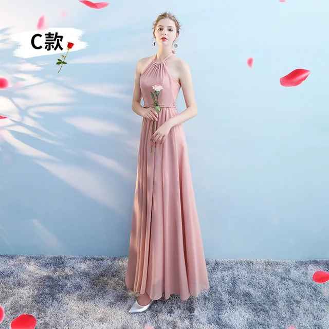 Розовое длинное одноцветное платье принцессы для банкета, женское длинное традиционное китайское платье, вечернее платье, вечерние платья - Цвет: C