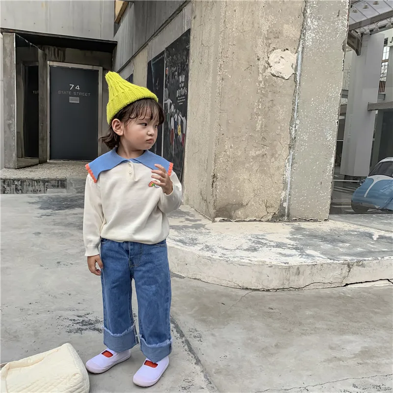 Осенние модные широкие джинсы для маленьких девочек 1-6 лет повседневные