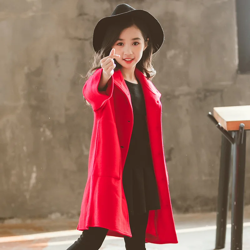 

2018 New Toddler Girls coat outwear Autumn Winter Girls Woolen Coat Fashion Design Long Coat for Girls Kids Outerwear Jacket