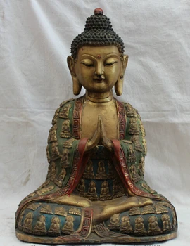 

JP S0524 19" Tibetan Bronze WIth Painting Seat Shakyamuni Amitabha Buddha Robe Statue (B0328)