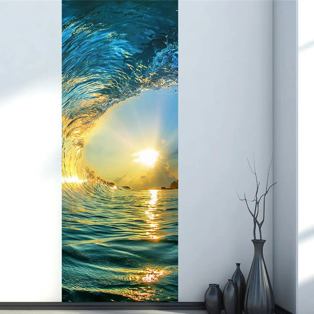 

2Pcs/Set Color Sunset Door Art Decor Home Creative DIY 3D Door Stickers Pattern for Wall Room Home Door Decor