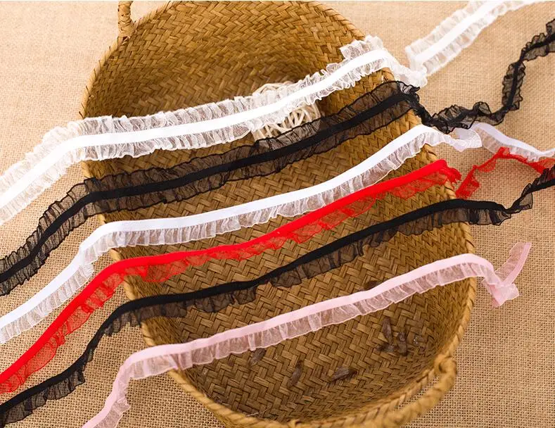 5 Yards White Black Red Organza Ruffle Elastic Lace Trim Stretch Lace Band Clothing and Garment 1.5cm, Lace Fabric, Lace Sewing Accessories, Lace Sewing Supplies, Lace Accessories, Lace Garment Accessories, Clothing Accessories