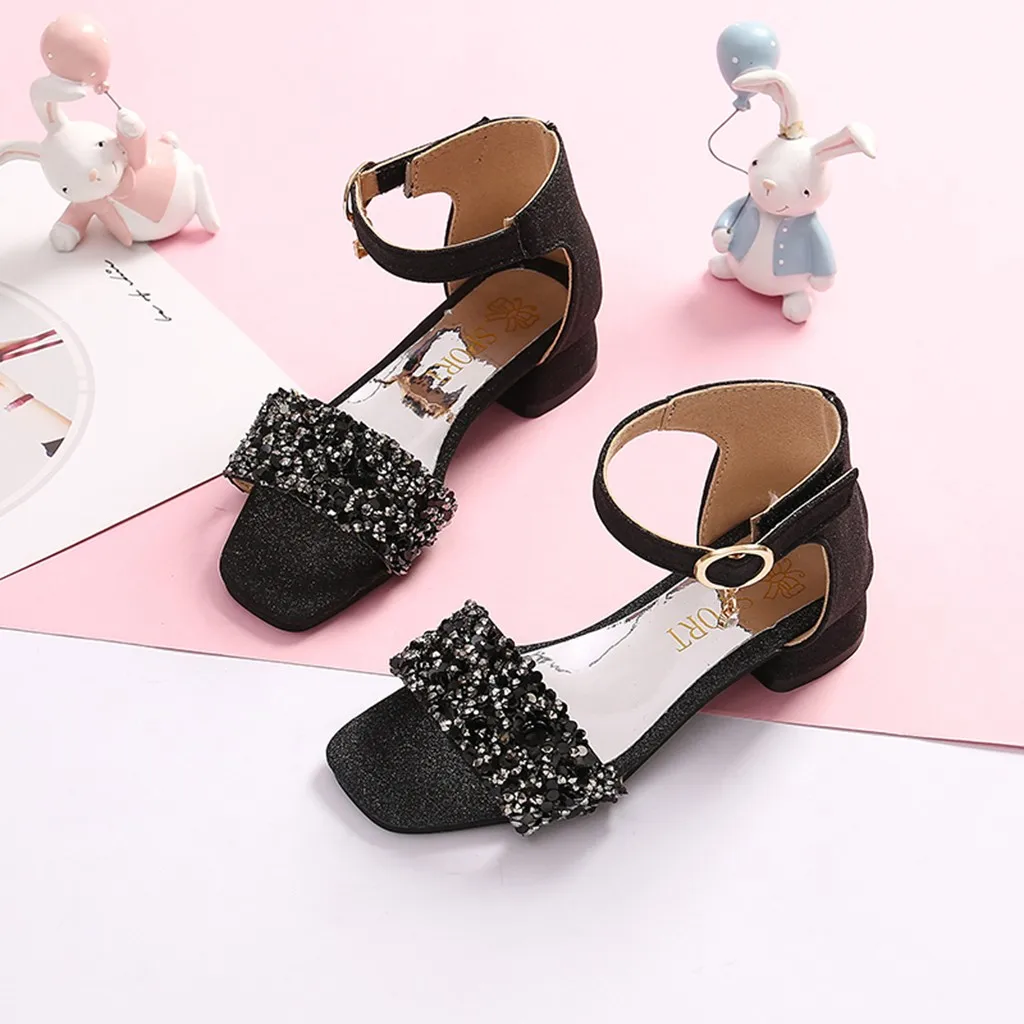 Детские босоножки; Повседневная обувь принцессы на толстом каблуке с бантом для маленьких девочек; пляжные сандалии для принцессы