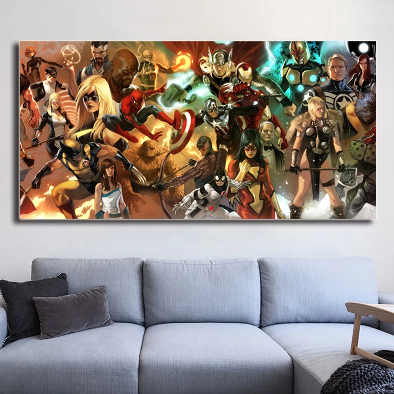 Marvel HQ Decorative Wallpaper Super Heroes Canvas Painting Oil Print