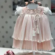 Платье для маленьких девочек; коллекция года; летнее платье в испанском стиле; кружевное Сетчатое платье принцессы с кисточками; Modis; милое Эксклюзивное платье; Vestidos; Y1156