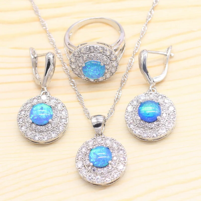 Buy Australia Blue Opal 925 Silver Jewelry Sets For Women Necklace Pendant Drop