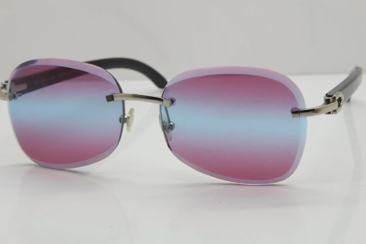2018 New Cartier Rimless  T8200847 Black Buffalo Horn Sunglasses in Silver Purple Lens (1)