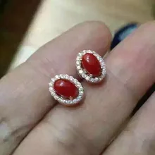 Натуральные красные коралловые серьги-гвоздики s925 серебро натуральный драгоценный камень круглые серьги для женщин вечерние изысканный круглый серьги ювелирные изделия из жемчуга