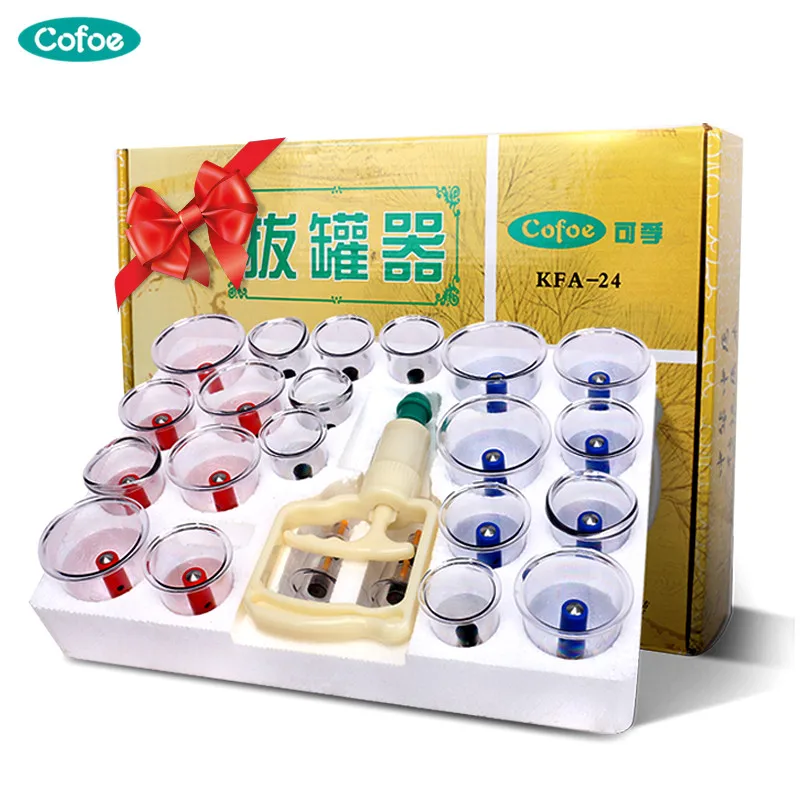 Cofoe 24 шт. Набор банок вакуумный семейный массажер для тела китайский медицинский для простуды и гриппа ванкуум чашки или очистка влажный токсин