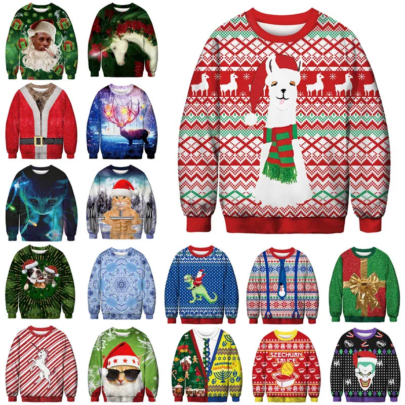 

Unisex Men Women 2019 Ugly Christmas Sweater Vacation Santa Elf Funny Christmas Fake Hair Jumper Autumn Winter Tops Clothing