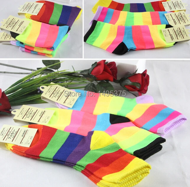 120pairs/lot rainbow sock rainbow colored striped sockin Socks from