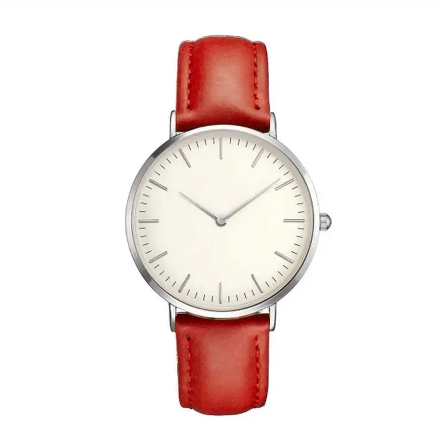 Повседневное простой аналоговые кварцевые часы группа Для женщин Для мужчин наручные Часы Роскошные модные деловые Для мужчин браслет Винтаж кожа Часы - Цвет: Red