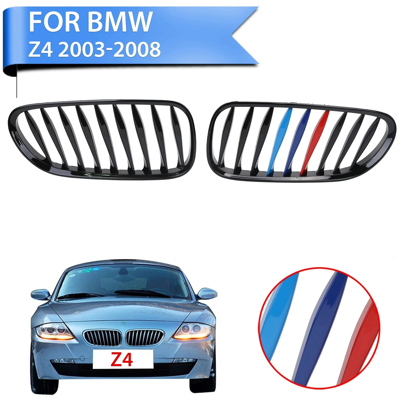 2X Grille Front Kidney Hood Grille For BMW Z4 E85 2003-2008 Carbon