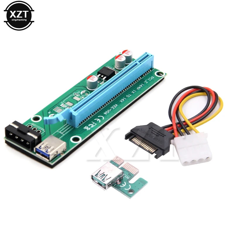 

High Quality PCI 0.6M PCIE PCI-E 1X to 16X Riser Card Extender + 15Pin SATA to 4Pin IDE Power Cord with USB 3.0 Cable add card