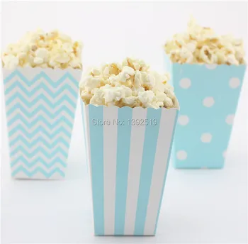 

Free Ship 36pcs Blue Snack Box Baby Shower Decoration PopCorn Boxes Boy's Birthday Party mix 18 Colors Chevron Stripe dot