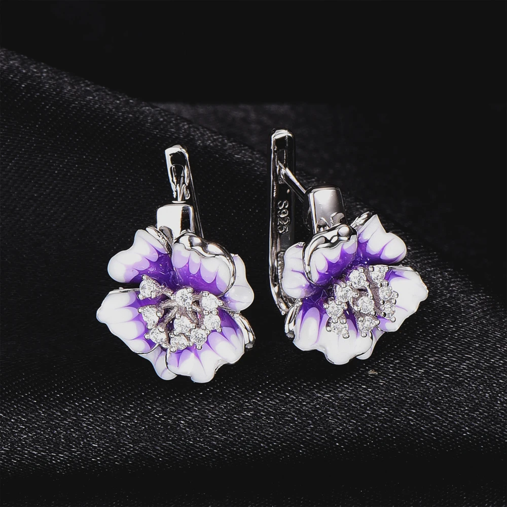 RainMarch серьга с эмалевым цветком серебро для женщин ручной работы 925 пробы серебряные серьги с кубическим цирконием Свадебные украшения