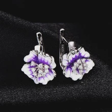 RainMarch серьга с эмалевым цветком серебро для женщин ручной работы 925 пробы серебряные серьги с кубическим цирконием Свадебные украшения