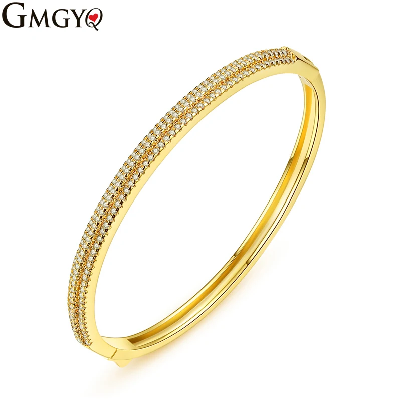 

GMGYQ Flowing Love Gold Silver Copper Bracelet Bracelet AAA Cubic Zircon Double Row Cubic Zircon For Women Wedding Accessories