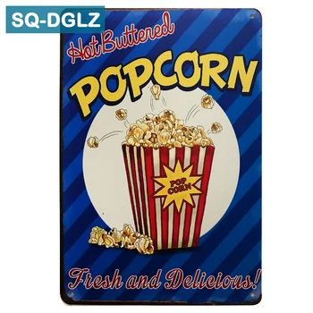 

[SQ-DGLZ]Hot POP CORN Fresh&Delicious Metal Sign Vintage Metal Plates Cafe Bar Pub Club Home Wall Decor Tin Signs Retro Plaque