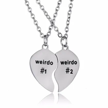 

2PC Weirdo 1 & 2 Stainless Steel Broken Heart Pendant Chain Necklace Boys & Girls Couples Friends Jewelry Valentine's Day Gifts