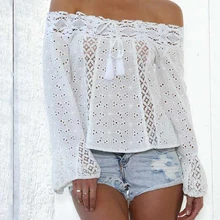 Hollow Out Tassel lantern Sleeve Sexy Women Blouse open off Shoulder Beach White Lace shirt large size oversized transparent new Hollow Out Tassel lantern Sleeve Sexy Women Blouse open off Shoulder Beach White Lace shirt large size oversized transparent new