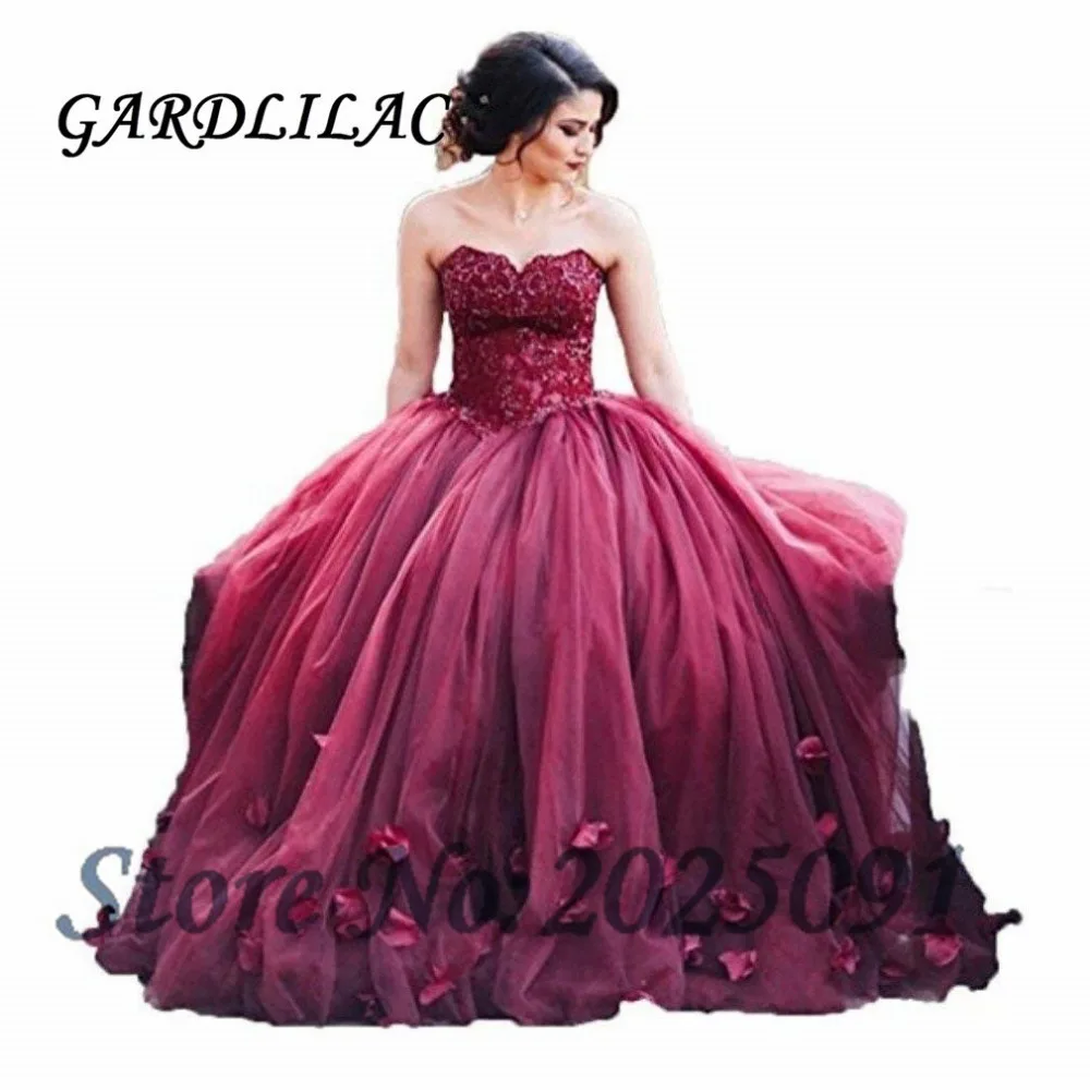 

Burgundy Quinceanera Dresses Ball Gown 2019 Tulle Lace Appliques Vestidos de 15 Anos Puffy Sweet 16 Prom Dress Long