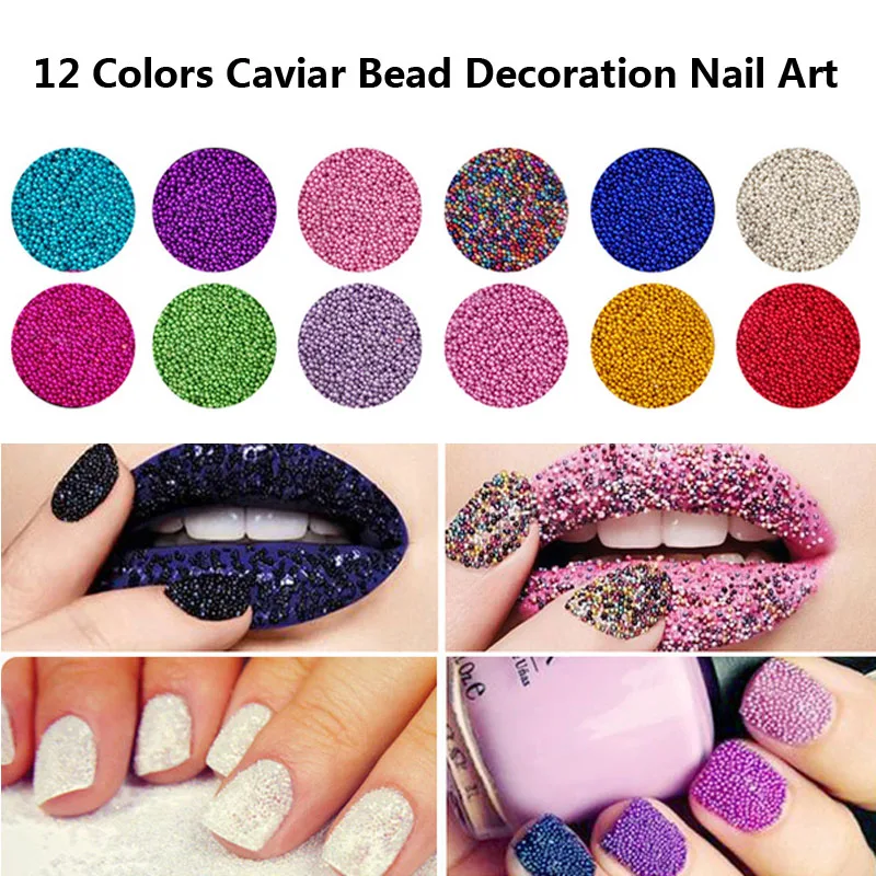 

ROSALIND 12 Colors Mini Bean Fashion Nail Art Micro Caviar Beads Pearl Decorations Tips 3D UV Gel DIY Manicure Acrylic Nail Tool