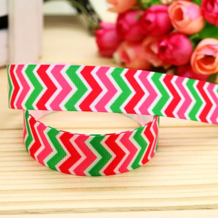 7/8 ''Бесплатная доставка арбуз шеврон печатных grosgrain ленты волос лук головной