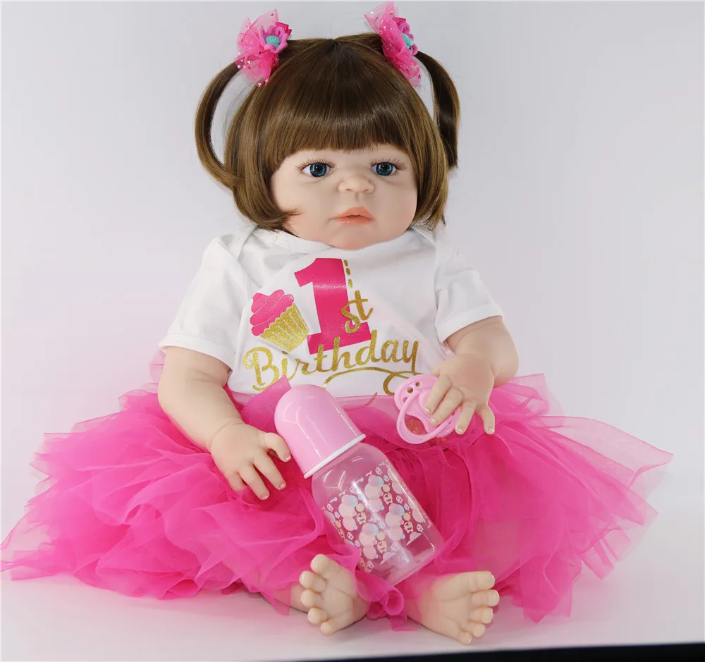 

23inch Full Silicone Reborn Baby Doll Toys Toddler Babies Like Alive adorable real touch lifelike Collection Birthday Gift doll