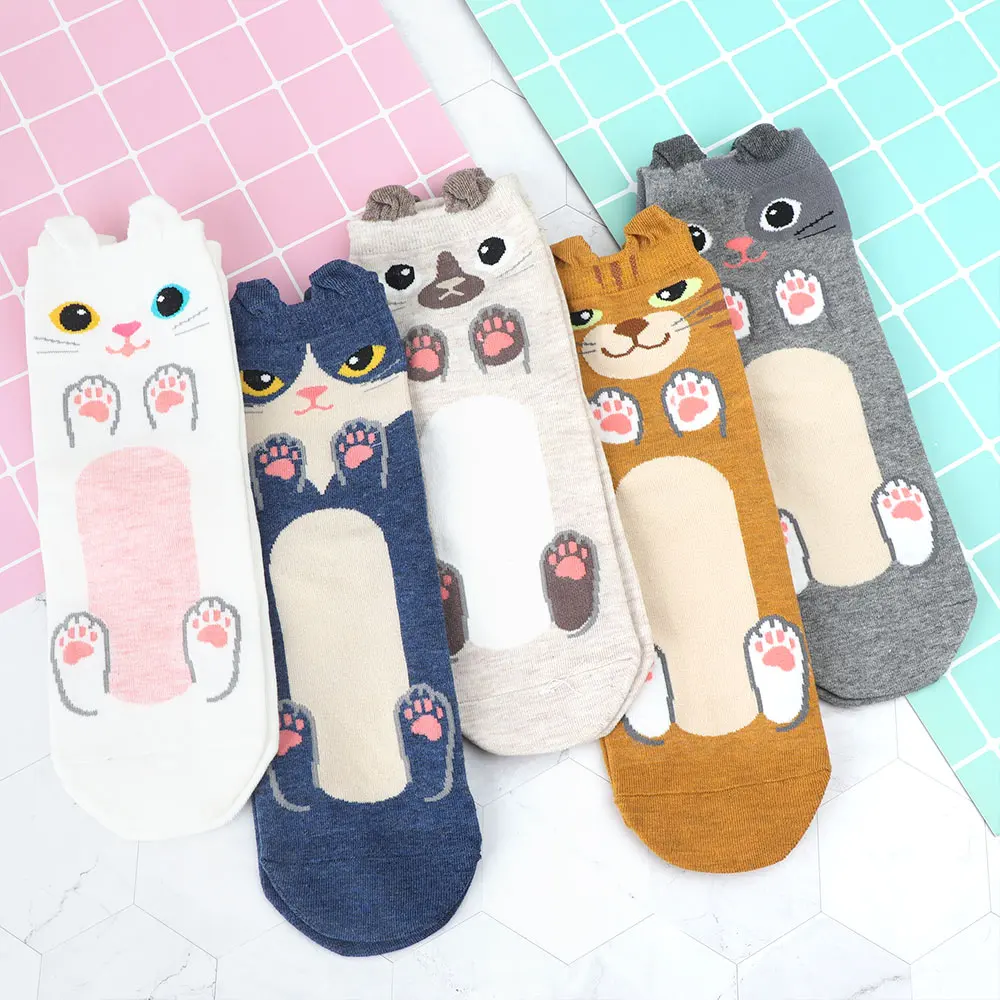 Носки с героями мультфильмов носки для девочек с изображением кота и животных с объемными ушками животных хлопковые женские зимние повседневные теплые носки средней длины