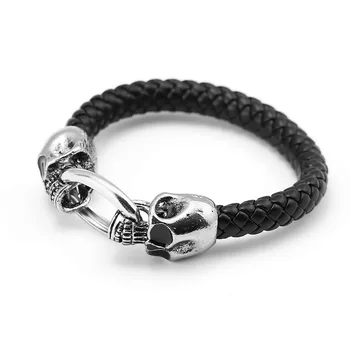 

10/pcs Fashion Men Jewelry Punk Style skeleton woven Braided Leather Rope Bracelet Stainless Steel Magnetic Clasp Bangles