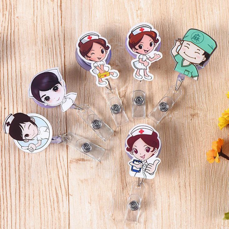 1 Pcs Cartoon Mini Retractable Badge Reel Doctor Nurse Lanyards ID Name Card Clip Student Nurse Badge Holders Stationery