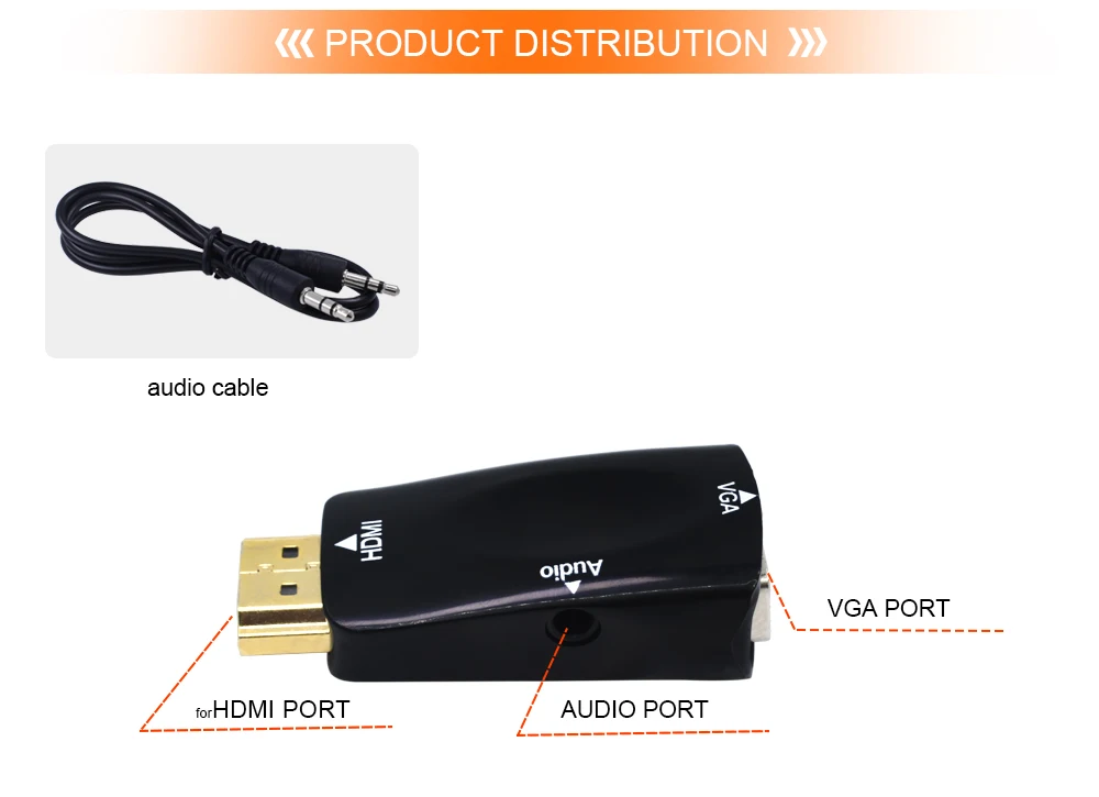 TISHRIC Мужской к женскому для HDMI к VGA конвертер с аудио кабелем для ПК ноутбук планшет поддержка 1080P HDTV адаптер