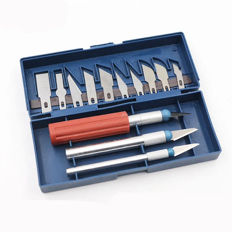 

1 combination! Aluminum Knife Crafts Carving Cutter Scalpel (13 Blades + 3 Handle) Sharp DIY Cutting Tool for PCB Repair