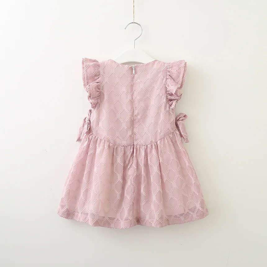 Hurave/Повседневная кружевная однотонная сетчатая одежда для маленьких девочек; Детские платья на завязках; детское платье без рукавов с вырезом лодочкой