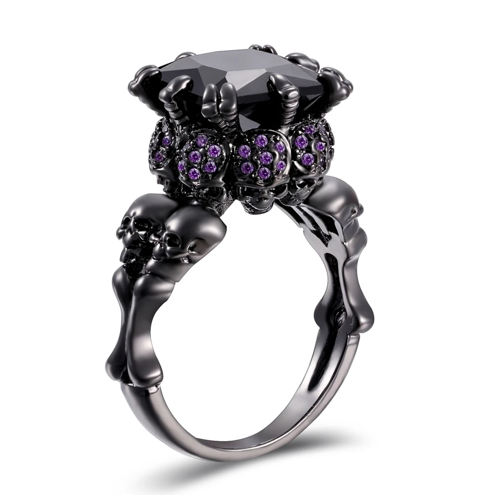Череп кольцо черный циркон для женщин обручальное Панк модные европейские и ювелирные изделия из Америки дропшиппинг - Цвет основного камня: Purple