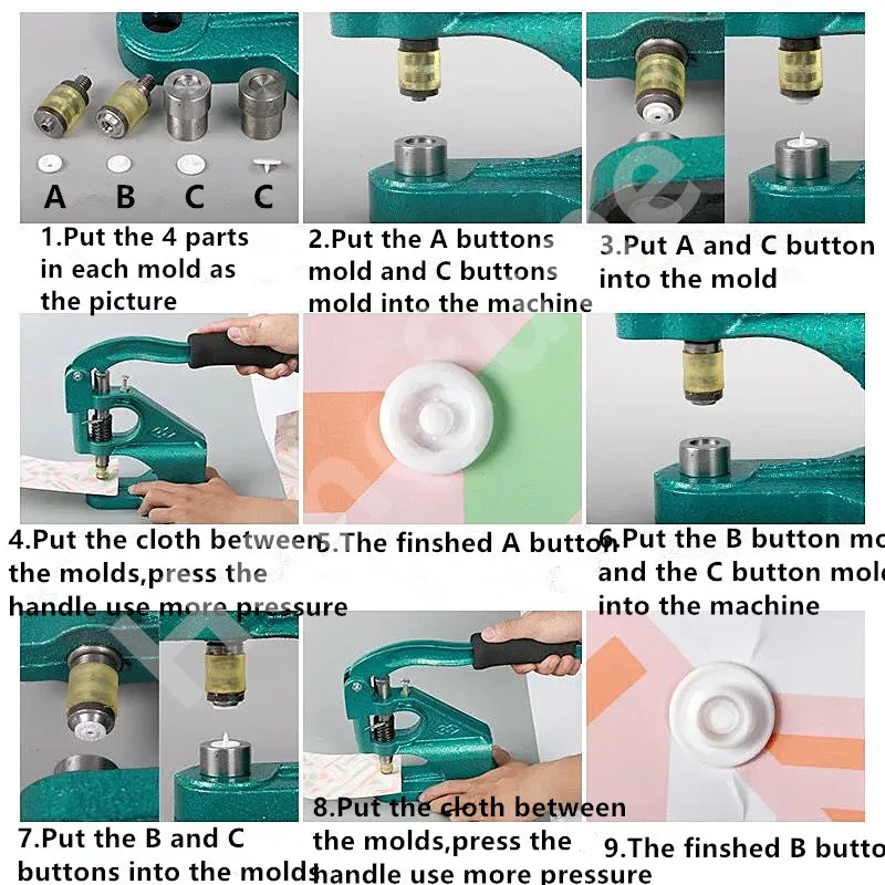 1 шт. кнопки заклепки установка машина+ 1 набор 5 мм люверсы Инструмент Плесень+ 1 Набор 9,5 мм зубец оснастки пресс для пуговиц+ 1 набор кнопки пресс-формы