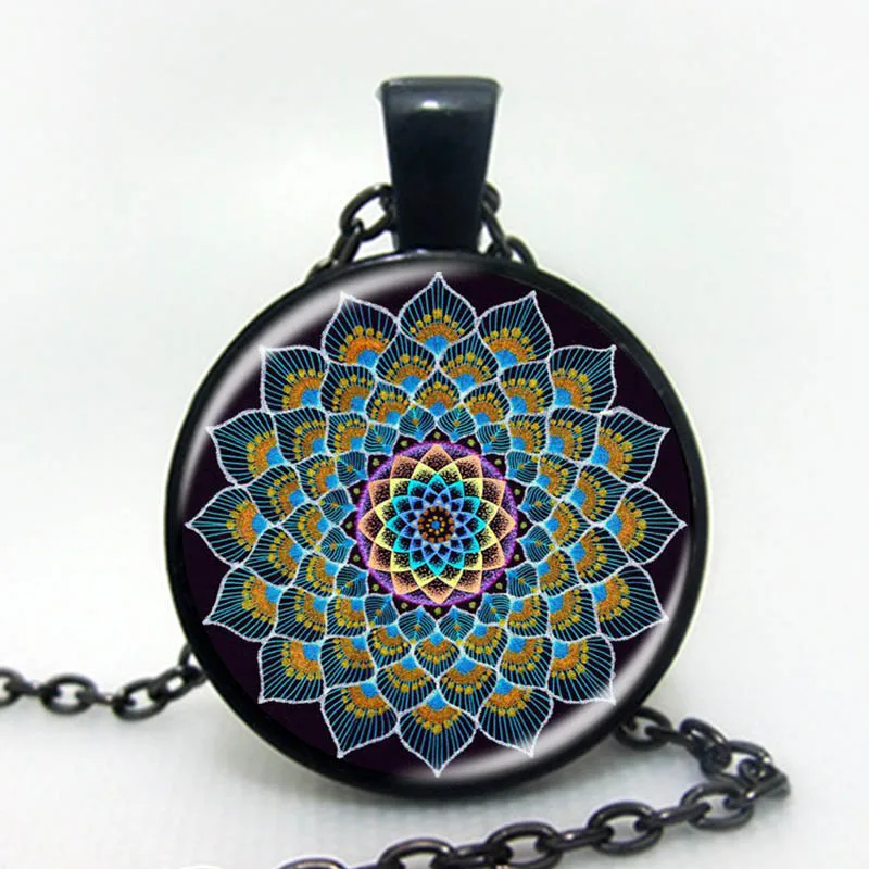 

Cheshire Mandala Flower Logo Pendant Necklace For Women Men Silver Plated Chain Long Necklace Vintage Necklace