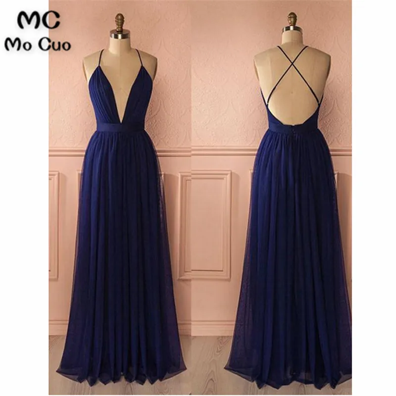 

Sexy 2019 New Long prom dresses Deep V-Neck Spaghetti Straps vestidos de fiesta Criss Cross Evening Prom Party Dress