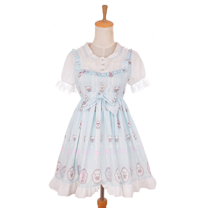 Платье принцессы в стиле «лолита» Bobon21 в стиле «лолита», с принтом на шнуровке с имитацией двух отдельных изделий шифоновое платье D1485 - Цвет: Синий