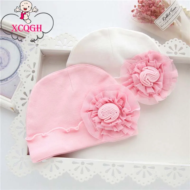 

XCQGH Baby Girl Hat Cotton Flower Princess Cap Pink White Beanie Hats Spring Autumn Baby Girls Newborn Infant Toddler Kids Caps