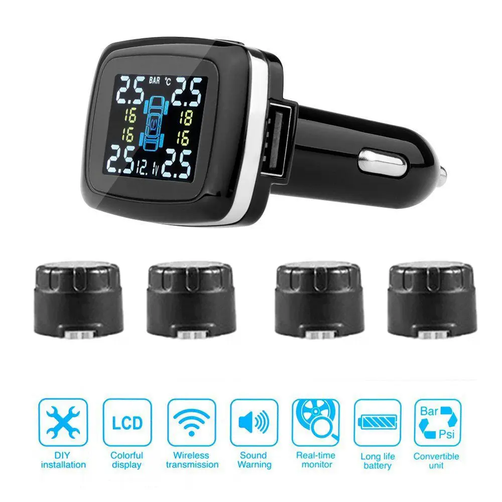 Blueskysea Universal Car TPMS Cigarette Lighter Tire Pressure Wireless