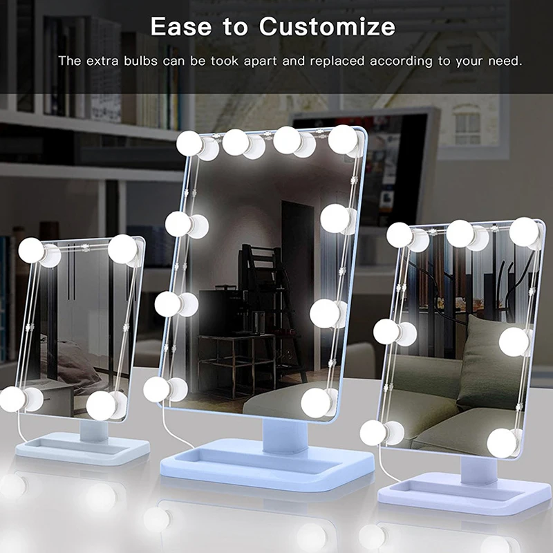 

Mirror Light Bulb LED Makeup Mirror Dimmable Bulb Warm/Cold Tones Dressing Decoration Make Up Mirrors Powered Cosmetic Light Kit
