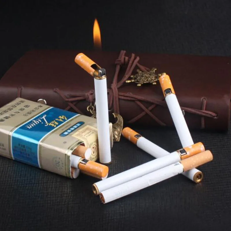 

Mini Slim Metal Cigarette Shaped Lighter Refillable Butane Gas Grinding Wheel Smoking Cigar Lighter Easy to Carry