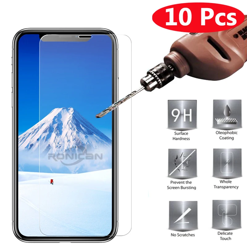 10 шт. закаленное стекло для iPhone 7 8 6 6s Plus Защитная пленка экрана X XS Max XR 11Pro MAX 5 5S 5C SE