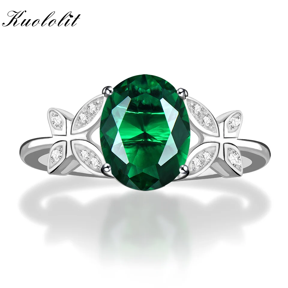 

Kuololit Solid 925 Sterling Silver Rings For Women Emerald Gemstone Ring Butterfly Wedding Engagement Band Custom Name Jewelry