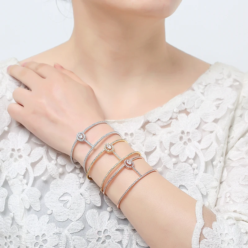 Baratos ZAKOL nueva llegada exquisita Micro pavé Zirconia ajuste pulseras brazalete moda mujer joyería Bijoux FSBP2010