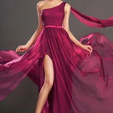 Новое Великолепное вечернее платье из шифона с одним плечом и глубоким вырезом